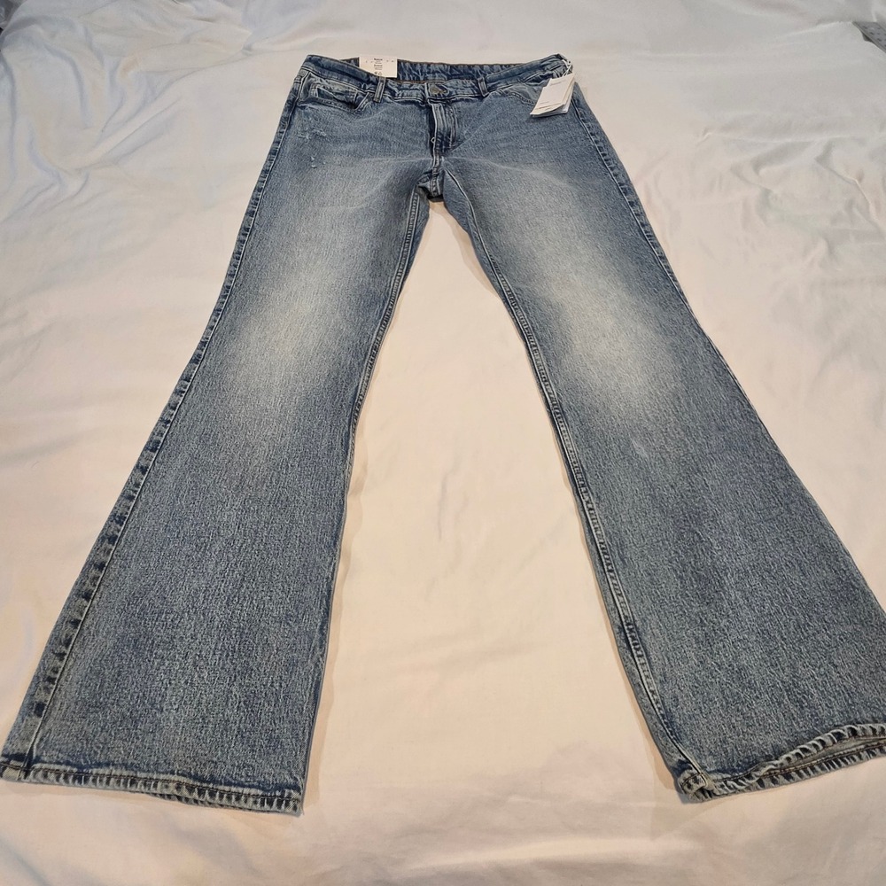 H&M &Denim Bootcut Jeans Womens Size 14 Light Blue NWT High Waist Distressed